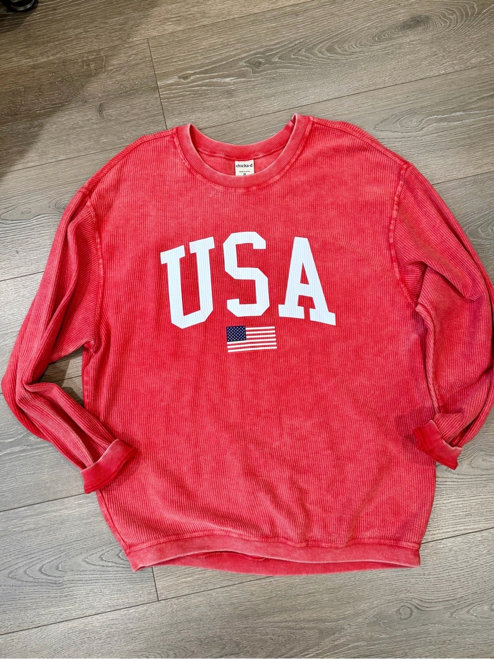 Charlie Southern USA Red Corded Crewneck Top
